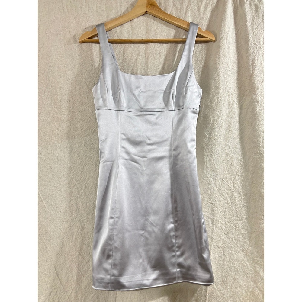 Wilfred Aritzia Silver Satin Square Neck Mini Dress Size 0 Grey Tank Party Hoco